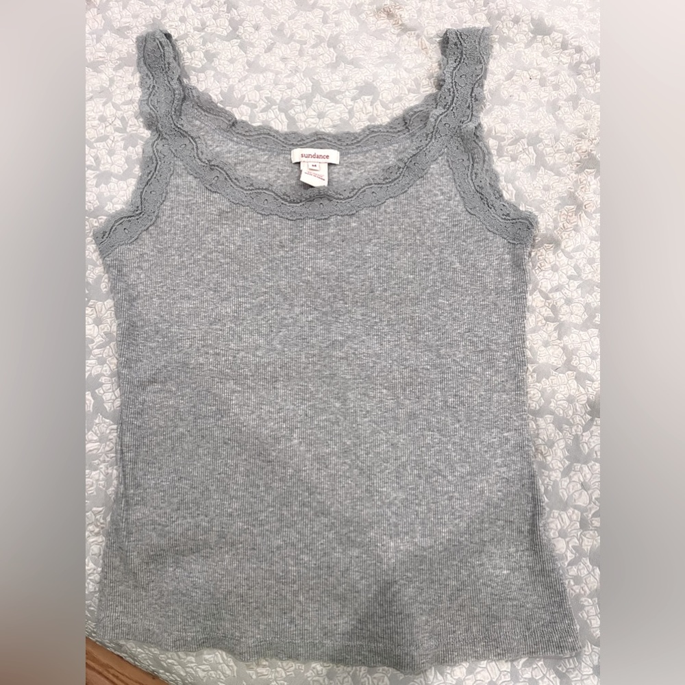 Beautiful, gray lace trim, Sundance camisole
